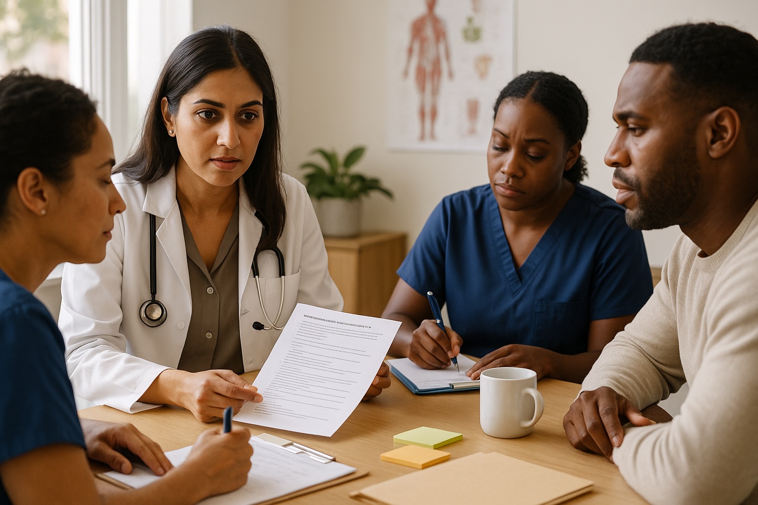 Doctor and nurse discussing lifestyle and nutrition counseling with patient and family at Alam Medical in Deer Park NY.