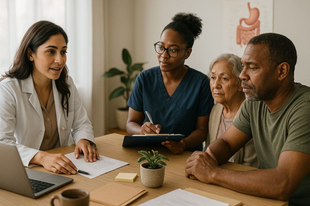 Doctor and nurse consulting with patient about lifestyle and nutrition counseling at Alam Medical in Deer Park NY.
